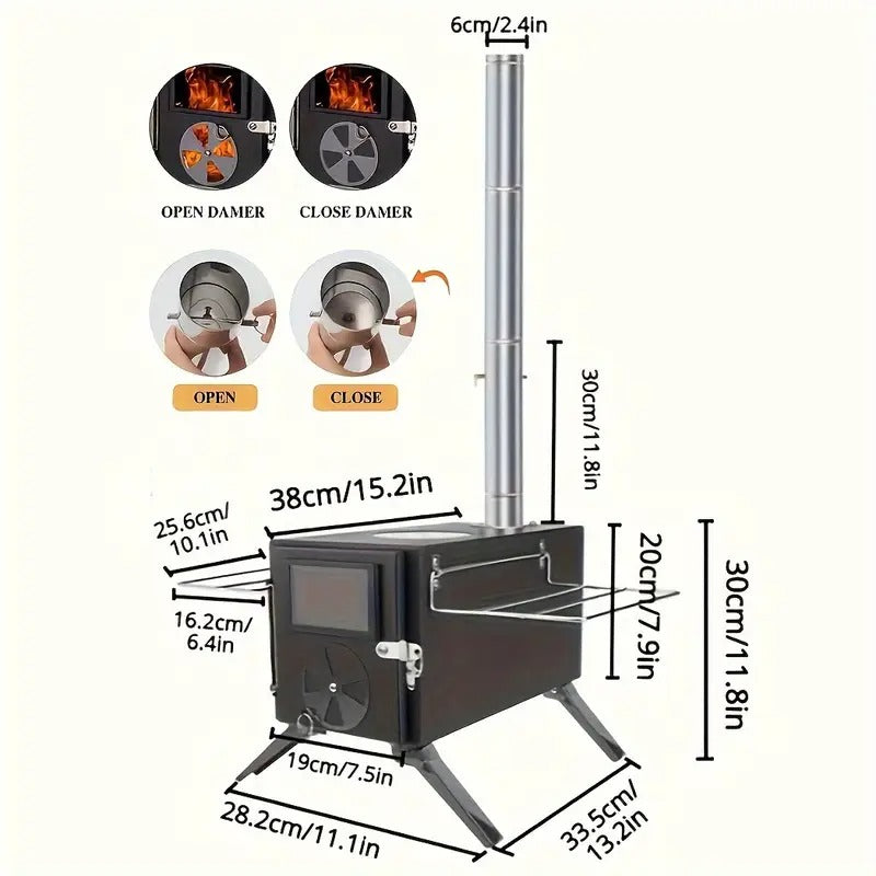 Iron Portable Camping Wood Stove with Chimney