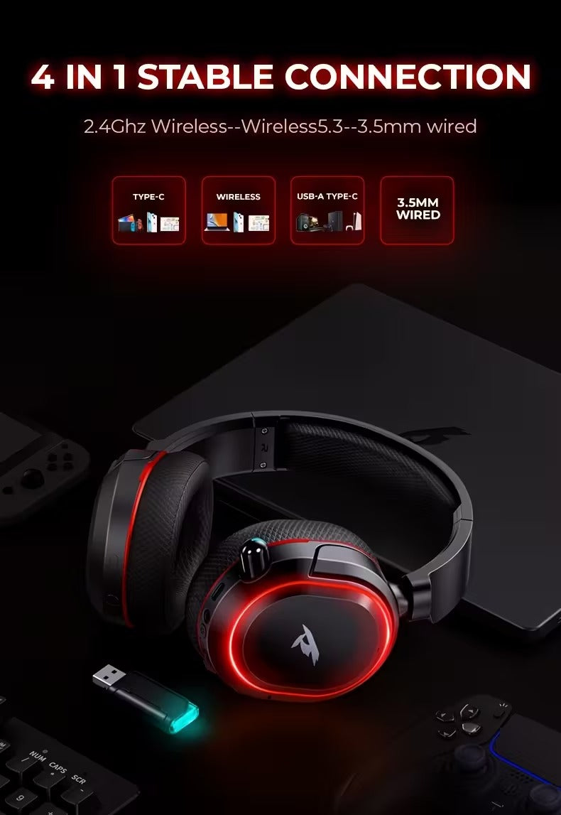 Wireless Gaming Headset Surround Sound RGB Mic