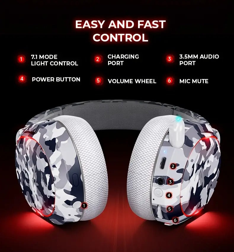 Wireless Gaming Headset with Surround RGB Noise Reduction Mic