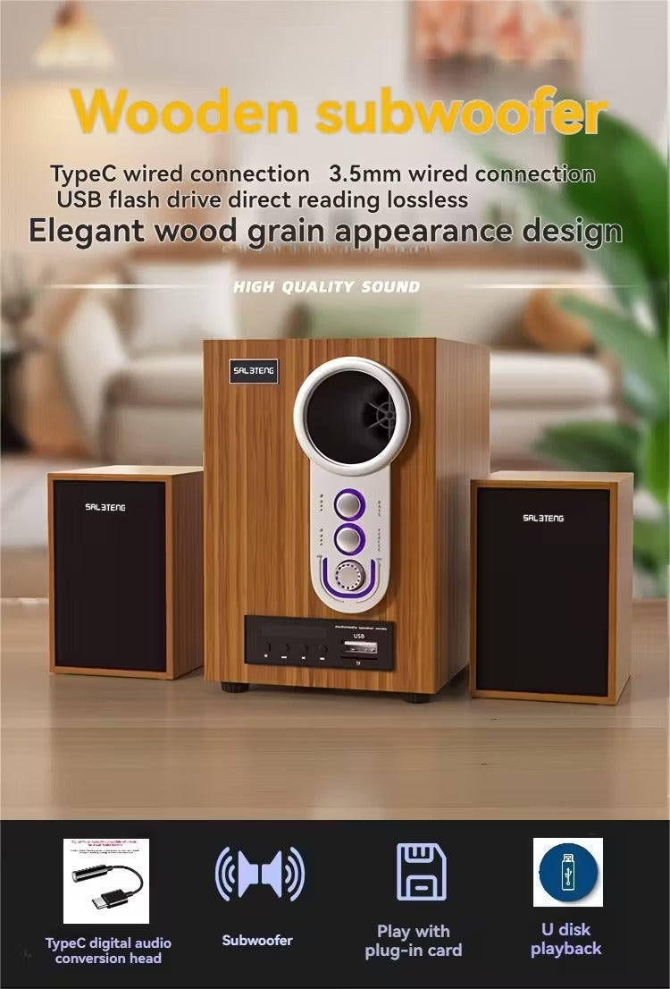 Wooden Subwoofer Stereo System with USB