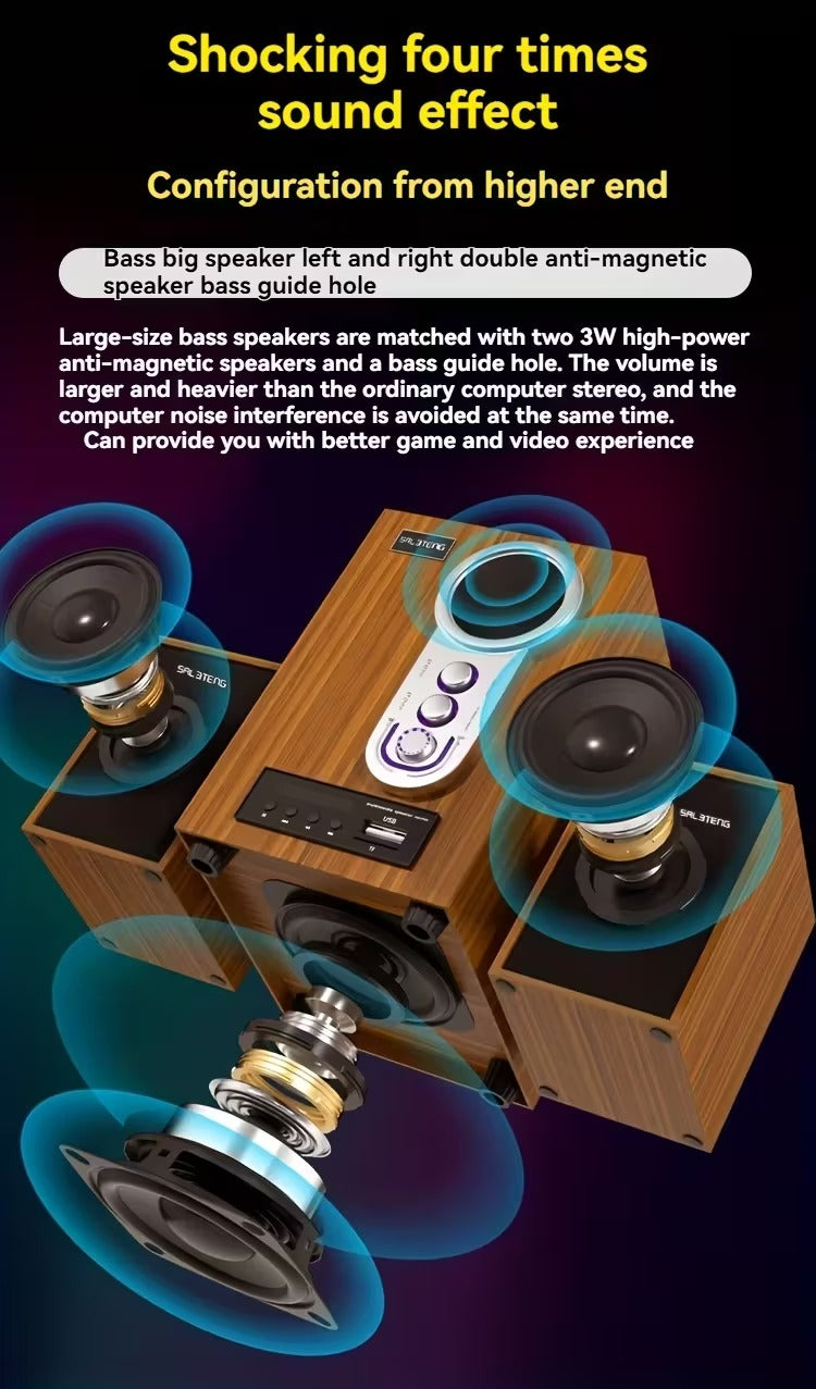 Wooden Subwoofer Stereo System with USB