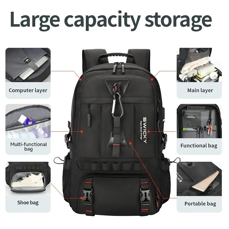 Expandable Laptop Backpack with USB Port and Shoe Compartment