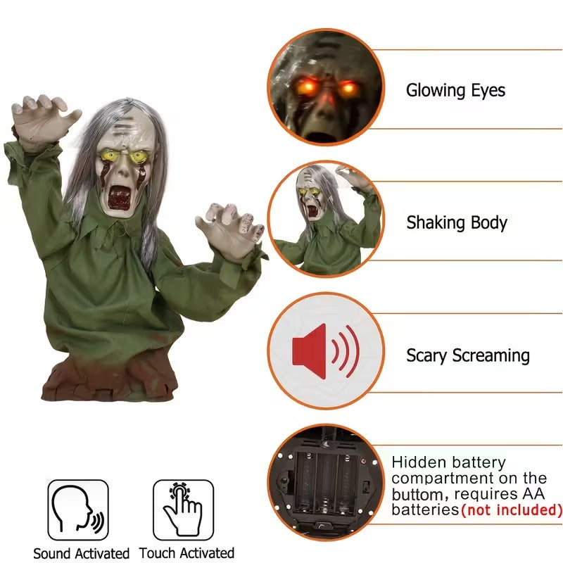 Halloween Witch Skeleton with Glowing Eyes Decoration