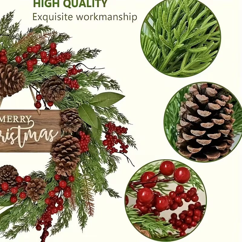 Farmhouse Christmas Wreath with Pine Cones & Berries