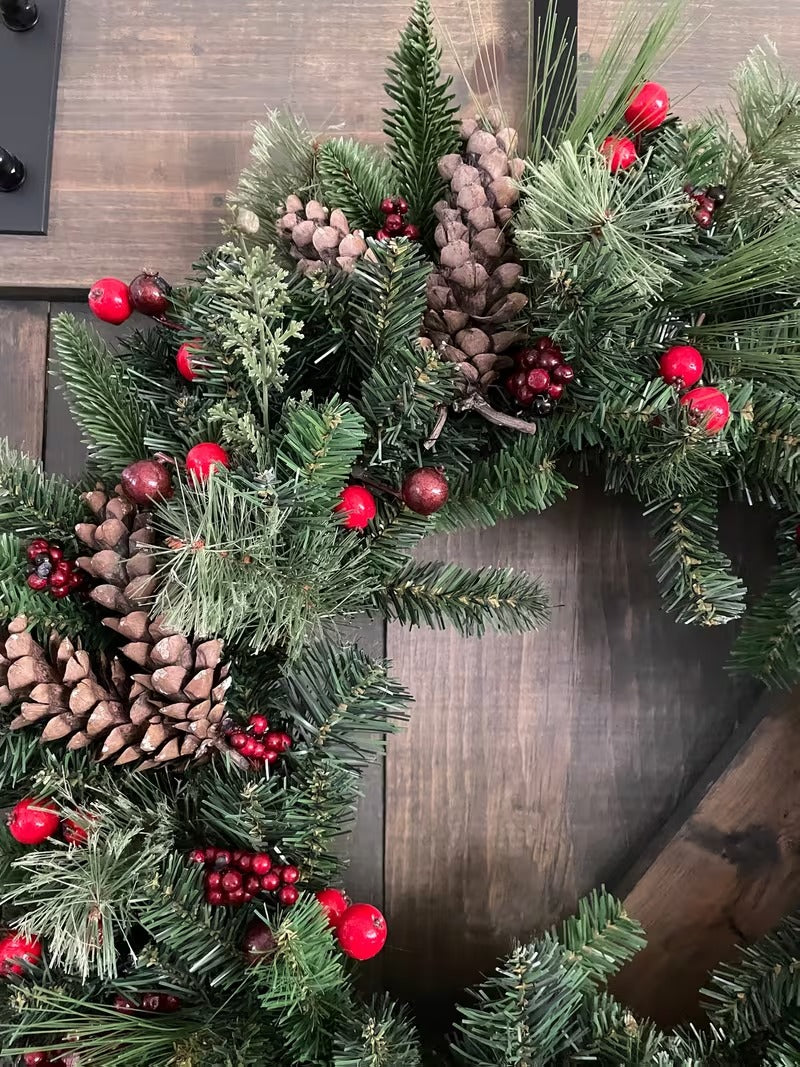 All-Season Christmas Door Wreath Pine Cones & Berries
