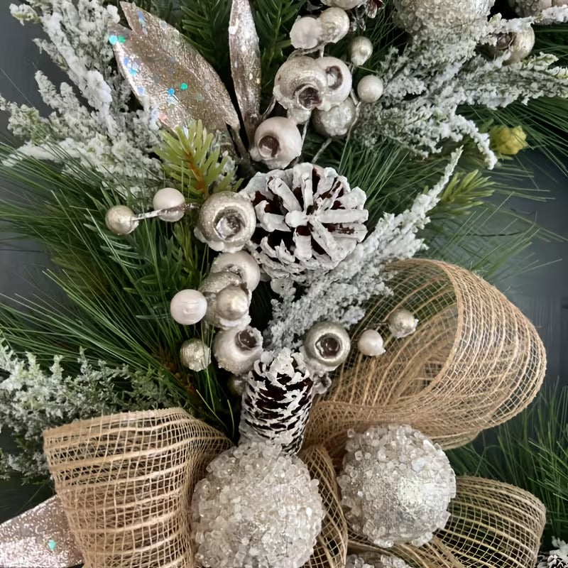 Christmas Pine Wreath with Cones and Ribbon