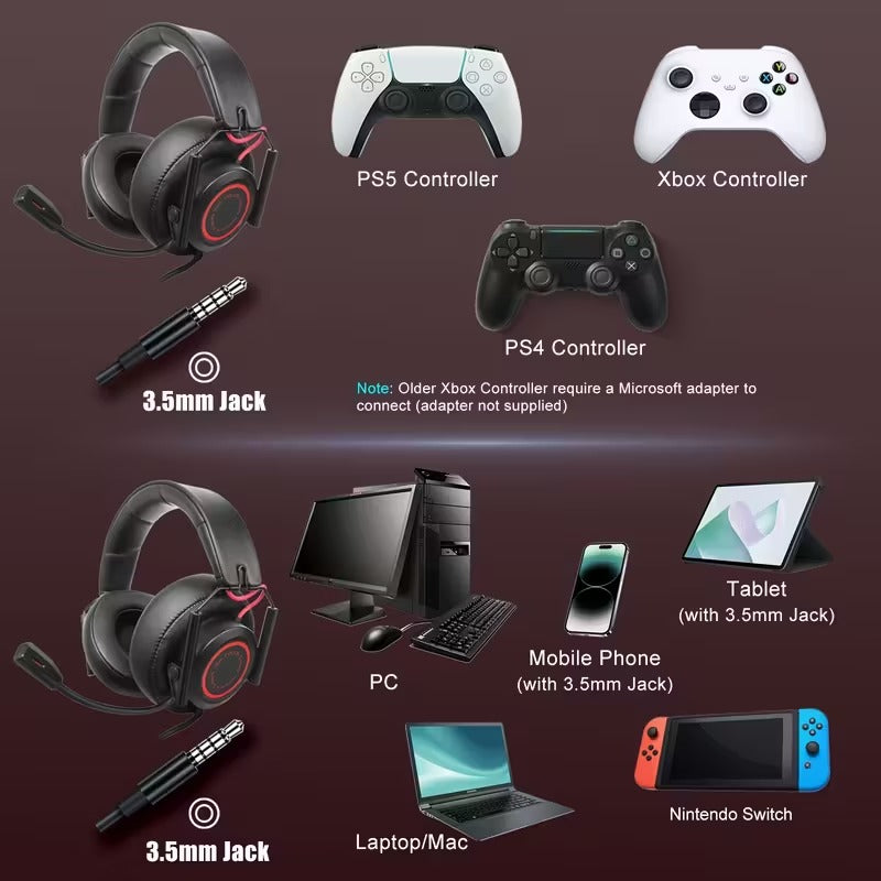 Gaming Headset with Mic Wired Over-Ear