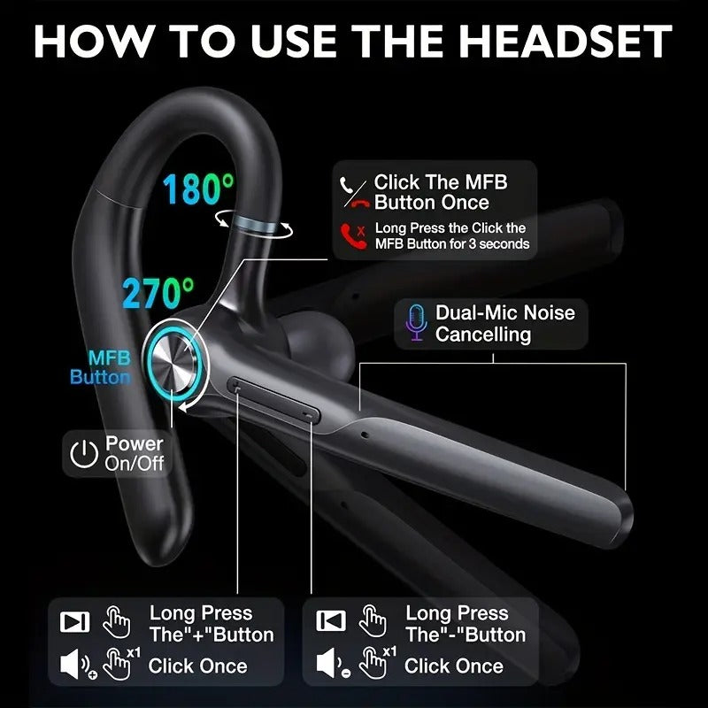 Wireless Headset Dual Mic Noise Canceling