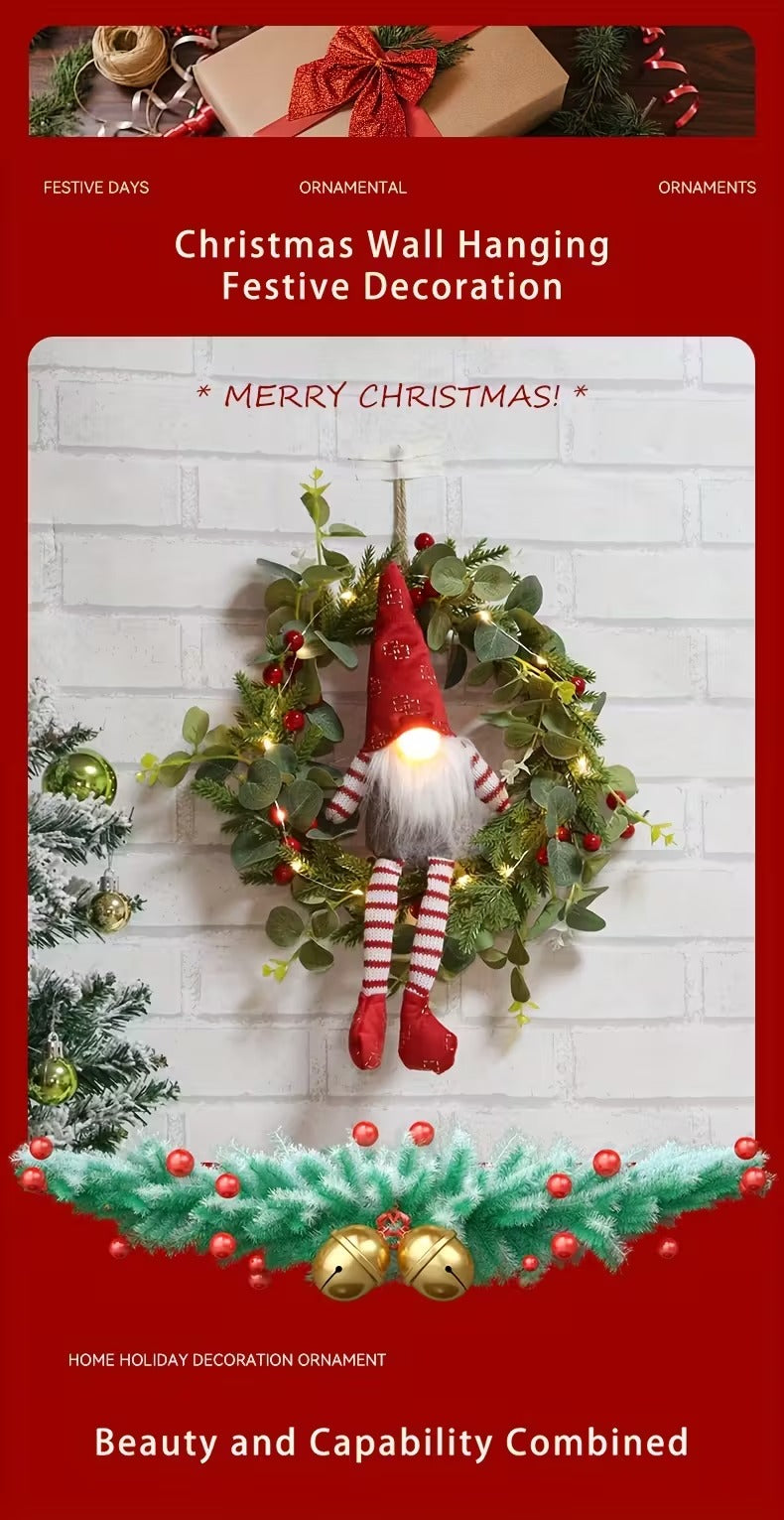 Christmas Gnome Wreath LED Wall Hanging Decor