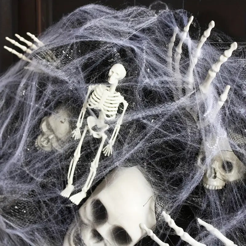 Halloween Skull Wreath Black Mesh Door Hanging