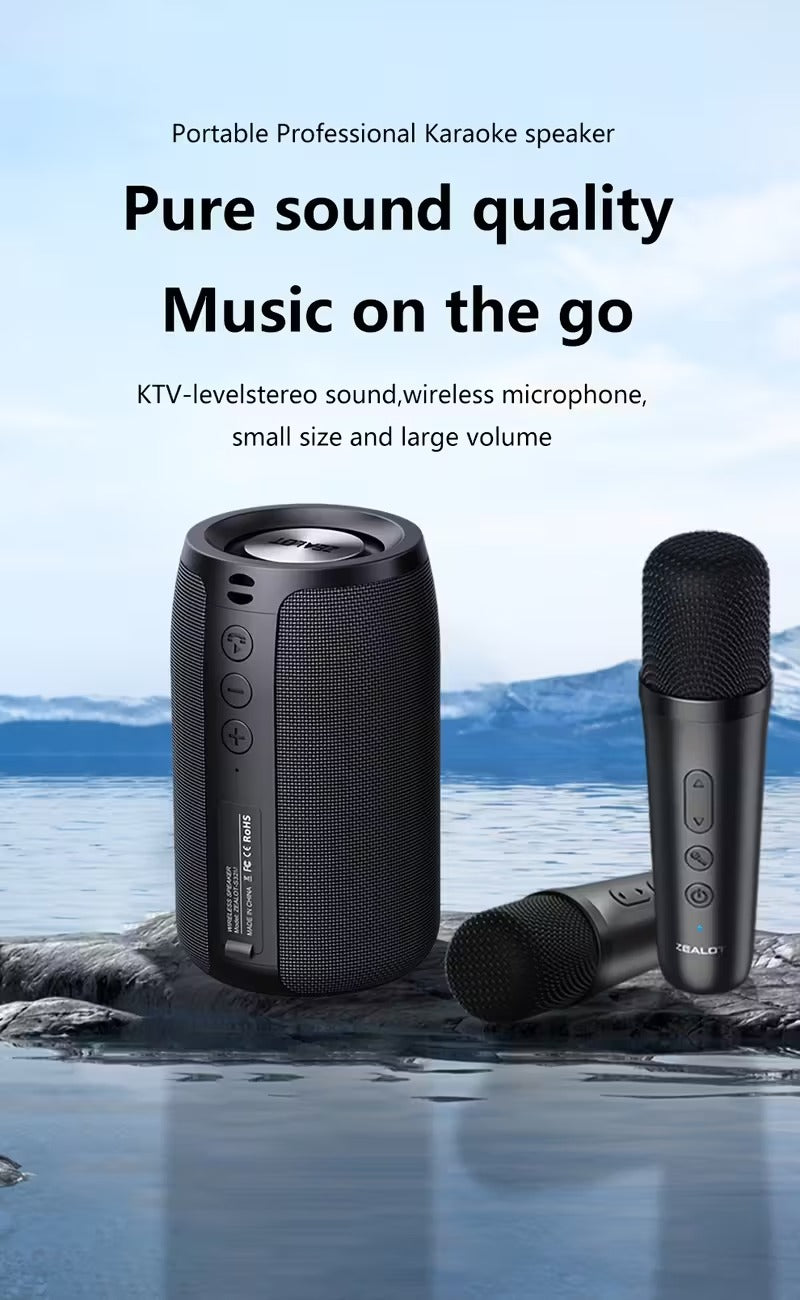 Wireless Speaker with Dual Karaoke Microphones