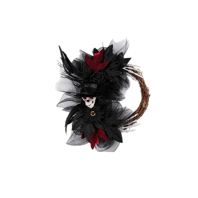 Halloween Skull Rose Wreath Door Hanging
