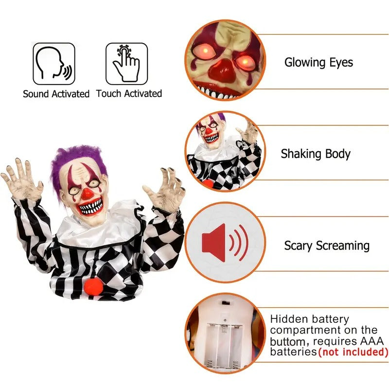 Swaying Halloween Clown Decoration with Red Eyes