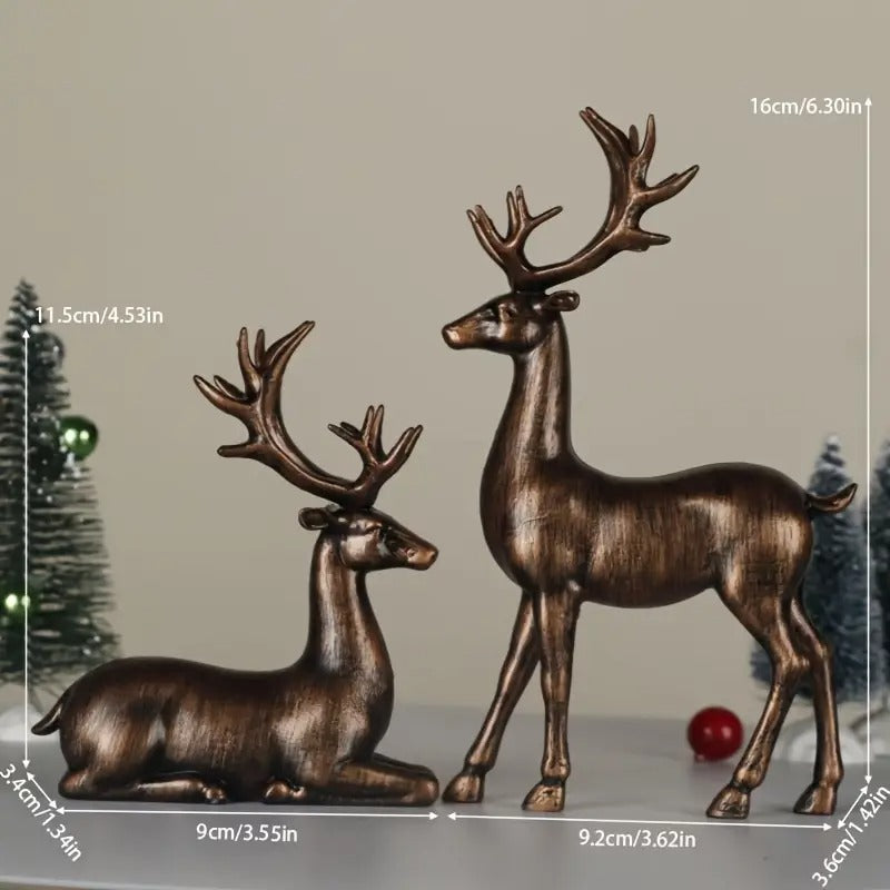 Bronze Elk Figurine Pair Christmas Decoration