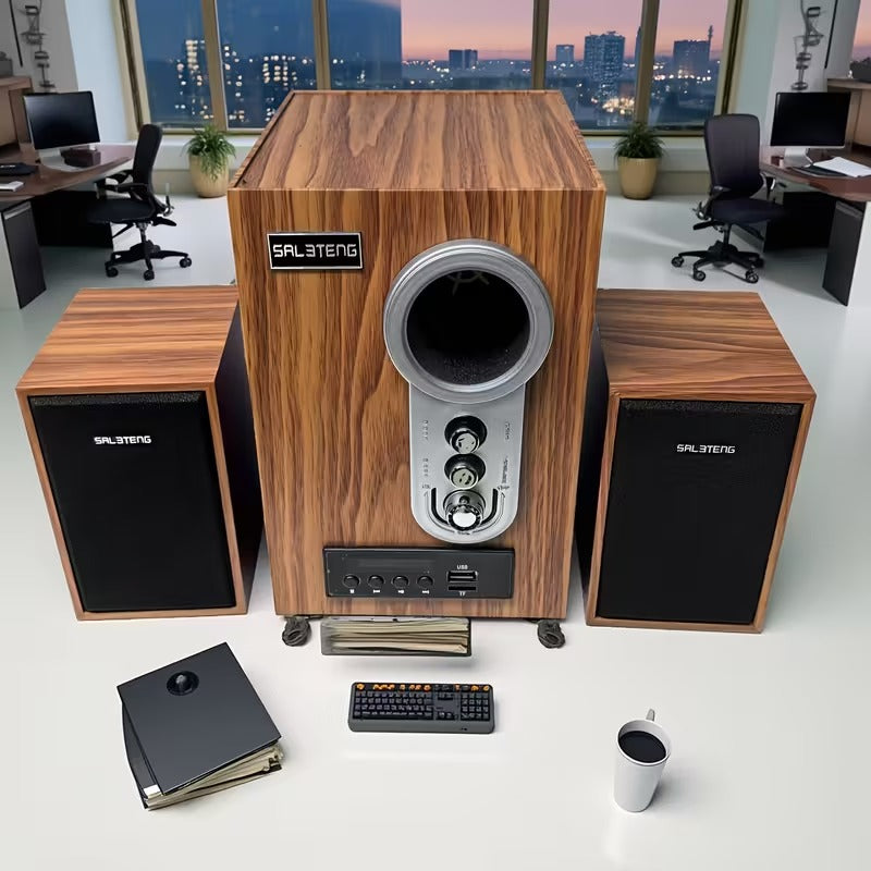 Wooden Subwoofer Stereo System with USB