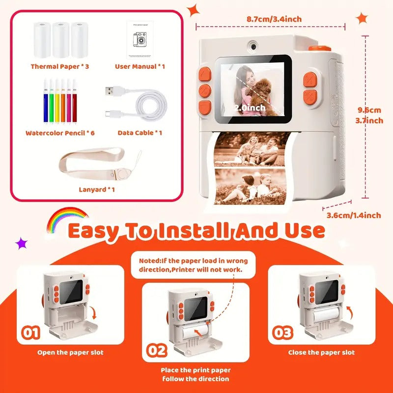 Kids Printing Camera 48MP with 3 Paper Rolls