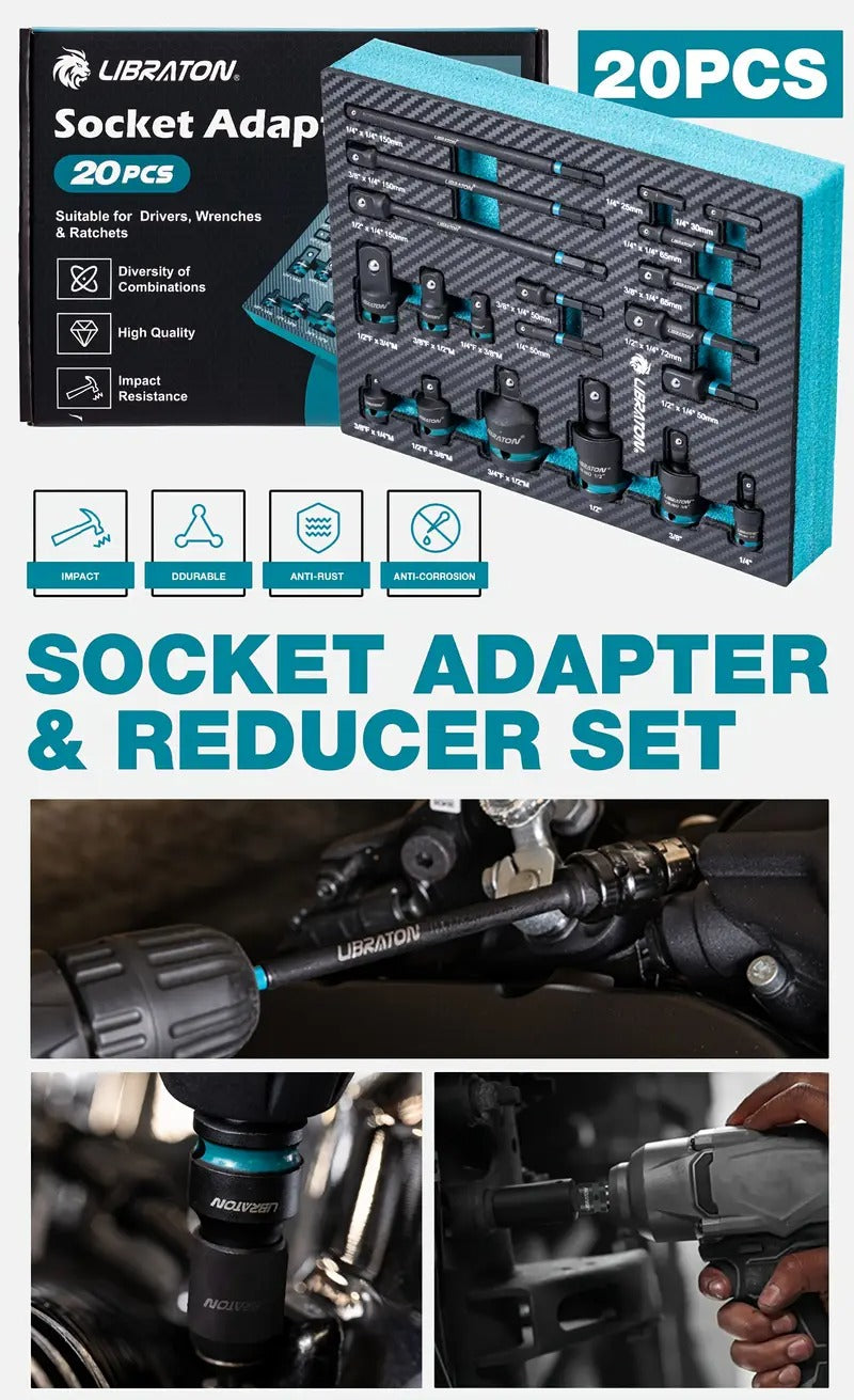 Impact Socket Adapter with Hex Drive Set (20pcs)