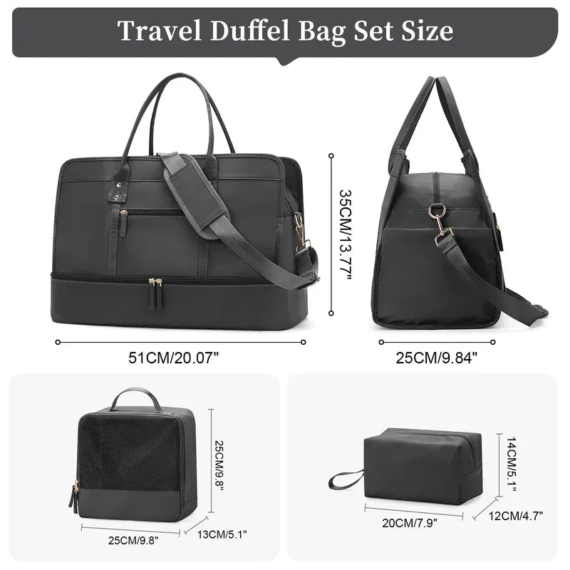 Luggage Travel Bag with Clothes and Toiletry Bag (Black)