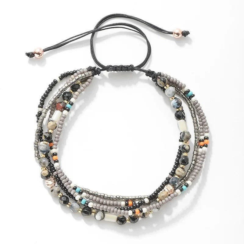 Bracelet with Multi-Layer Bohemia Beads for Women (Black)