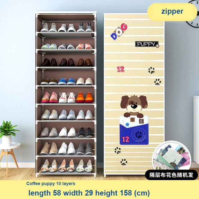 Multilayer Shoe Cabinet Simple Dustproof Home Space-saving indoor Assembly Nonwoven Fabric With Zipper Closed Storage Shoe Rack