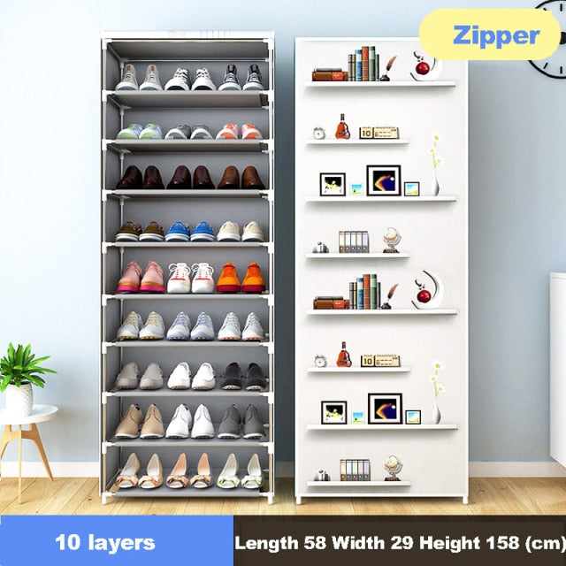 Multilayer Shoe Cabinet Simple Dustproof Home Space-saving indoor Assembly Nonwoven Fabric With Zipper Closed Storage Shoe Rack