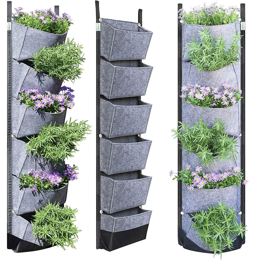 107X 30cm 6 Pocket Green Vertical Garden Planter Wall-mounted Planting Flower Grow Bag Vegetable Fruit Home Garden Supplies