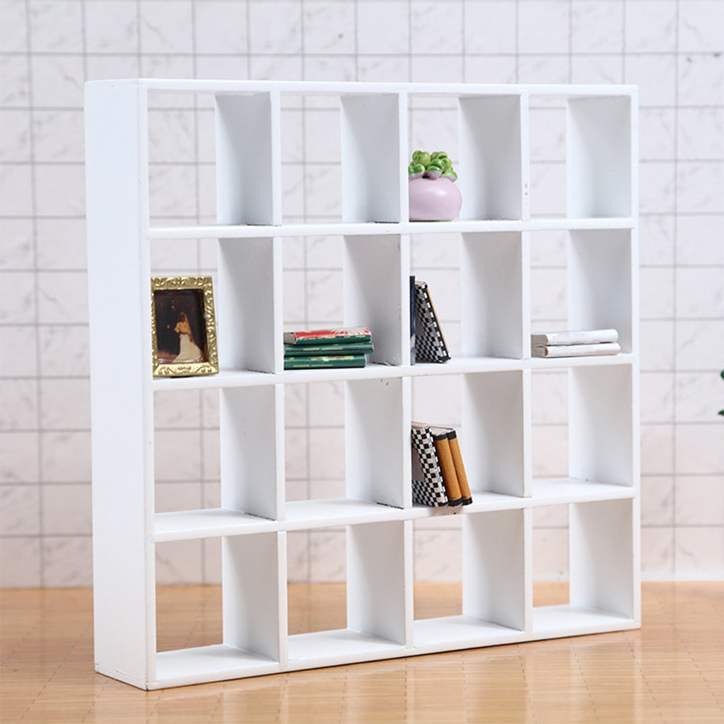 Handmade Mini Birch Wooden Storage Rack 16-Grid Display Shelf Bookcase Stand