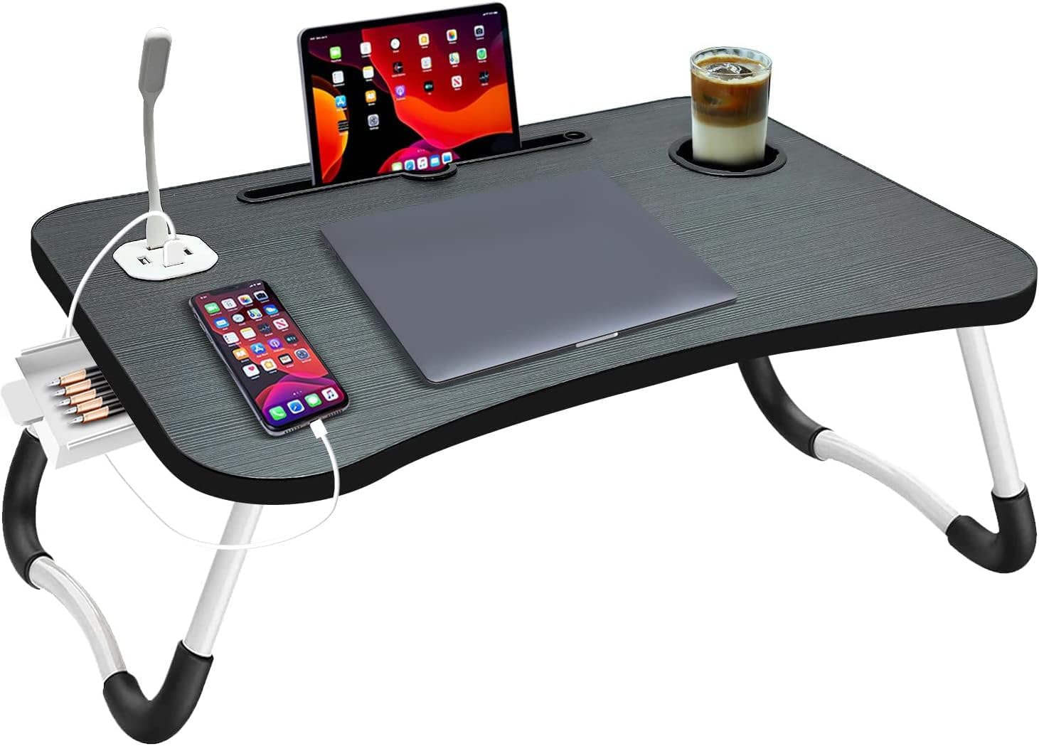 Laptop Desk Bed Table Tray Folding Breakfast Table Portable Lap Standing Desk Notebook Stand Reading Holder For Bed/Sofa Large Lap Desk With Usb-Charger And Cup-Holder
