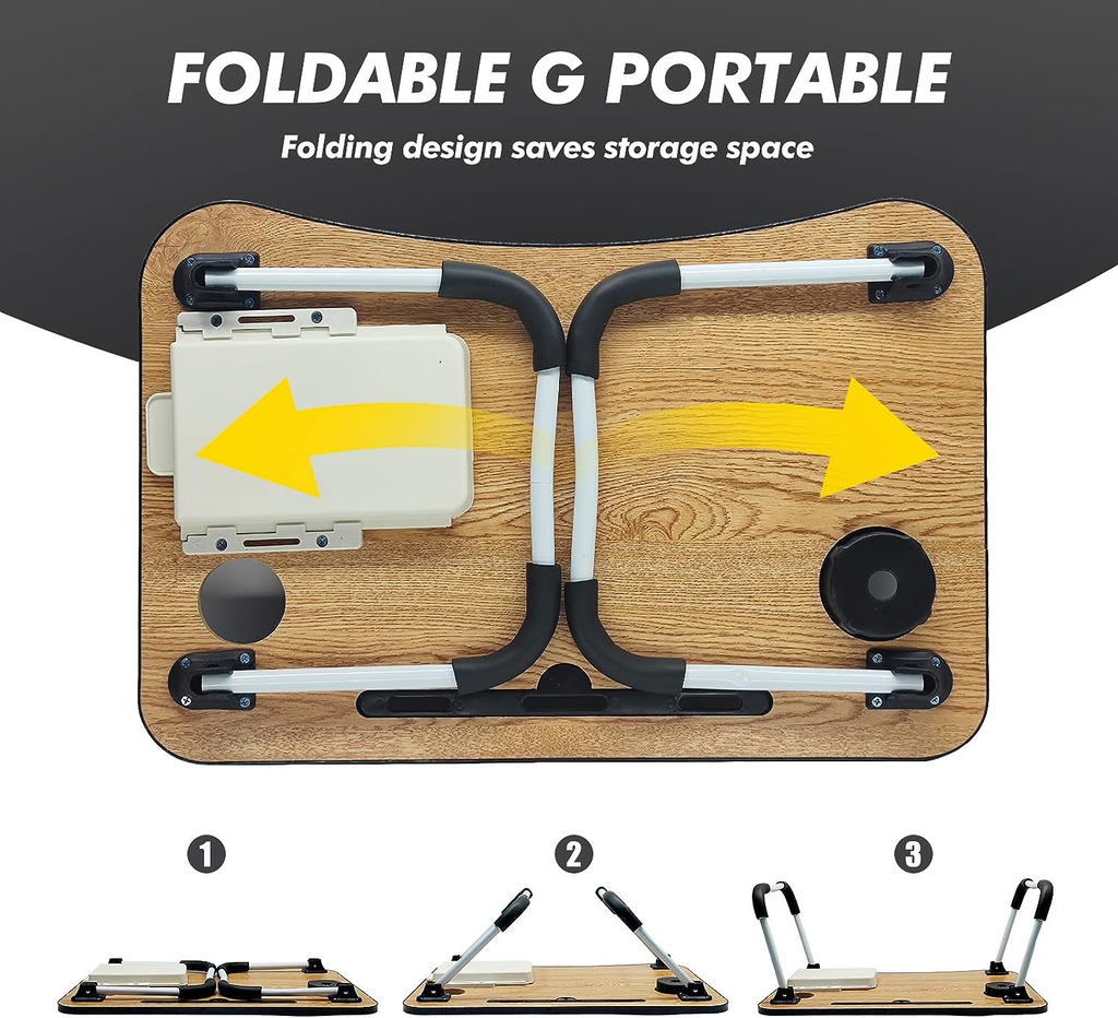 Laptop Desk Bed Table Tray Folding Breakfast Table Portable Lap Standing Desk Notebook Stand Reading Holder For Bed/Sofa Large Lap Desk With Usb-Charger And Cup-Holder