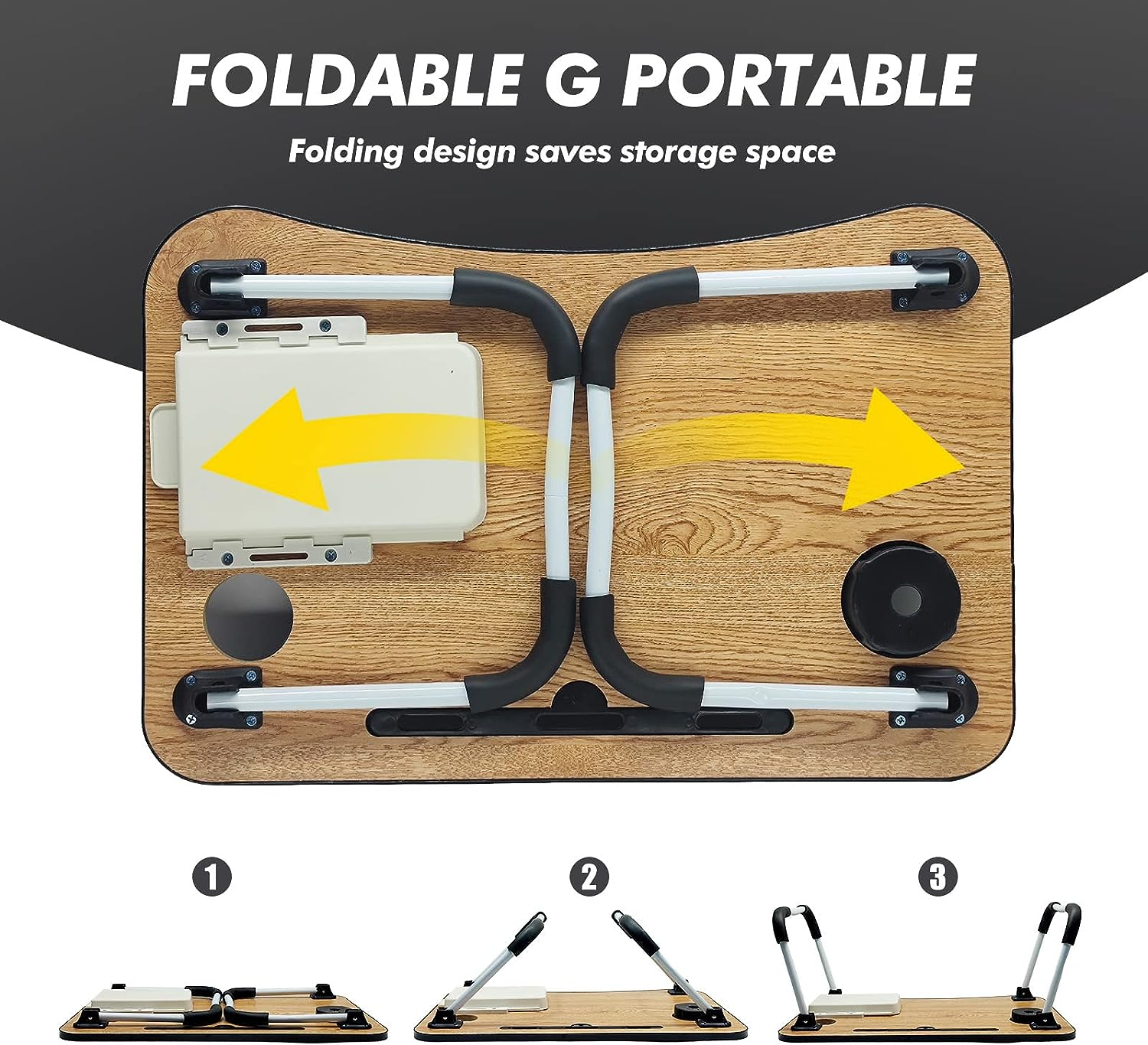 Laptop Desk Bed Table Tray Folding Breakfast Table Portable Lap Standing Desk Notebook Stand Reading Holder For Bed/Sofa Large Lap Desk With Usb-Charger And Cup-Holder