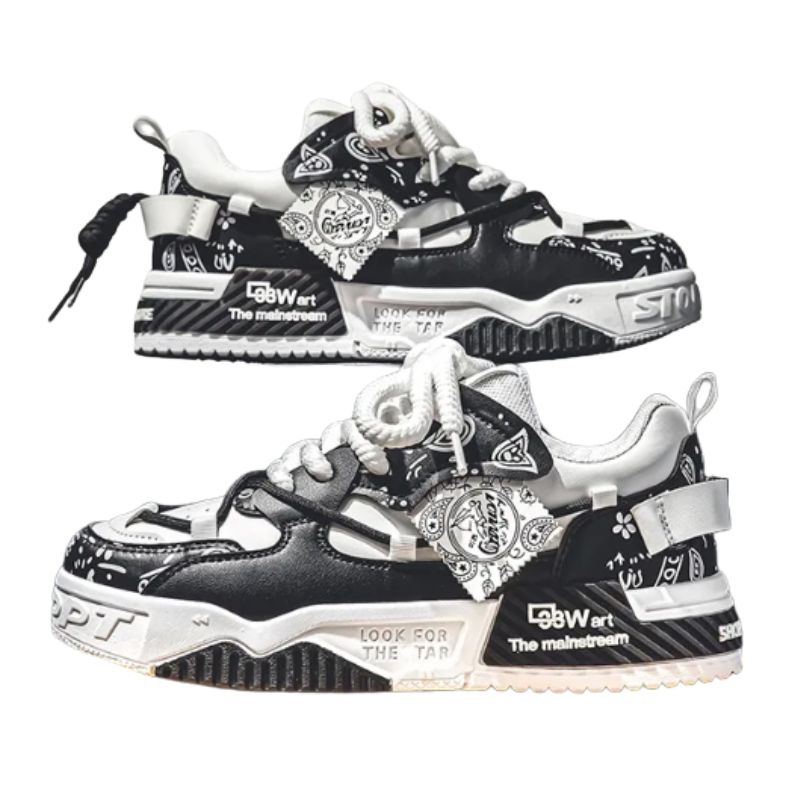 Men's Graffiti Patchwork Skateboard Sneakers (Black)