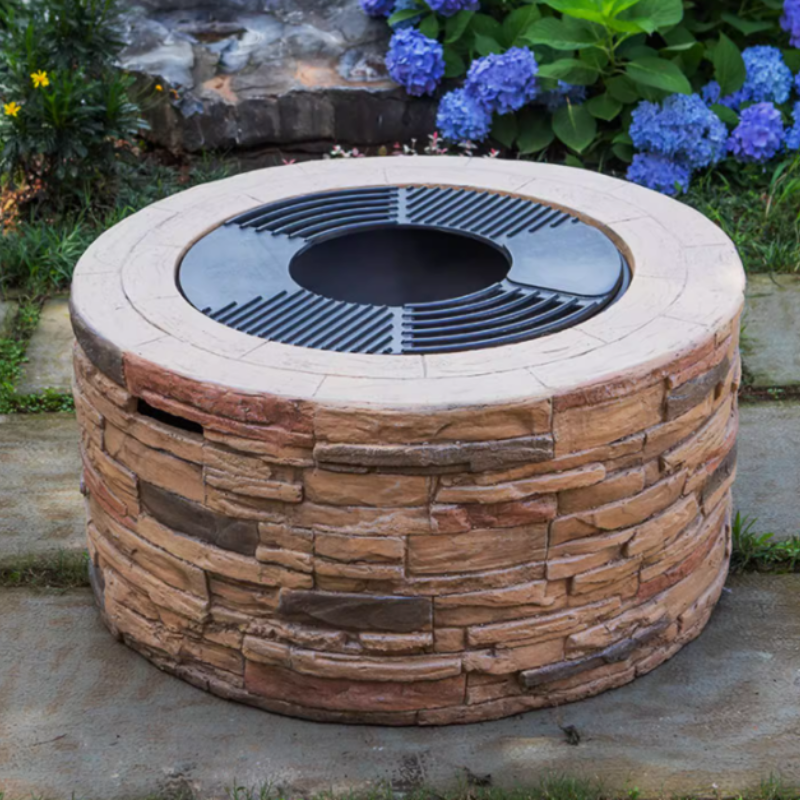 Outdoor Stone Charcoal Barbecue Grill With Hot Pot
