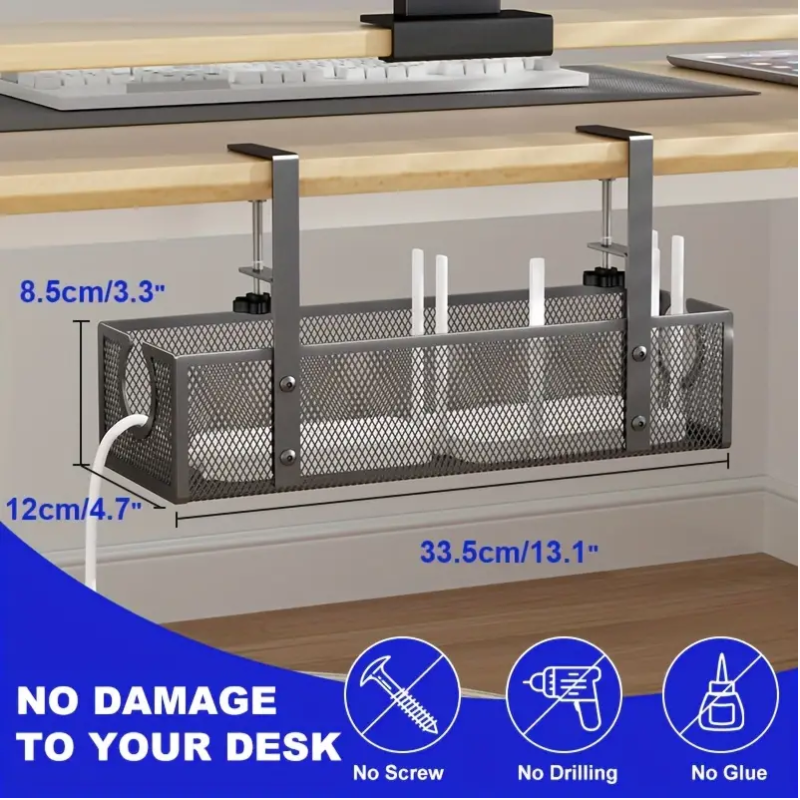 No-Drill Wire Organizer Under-Desk Cable Tray