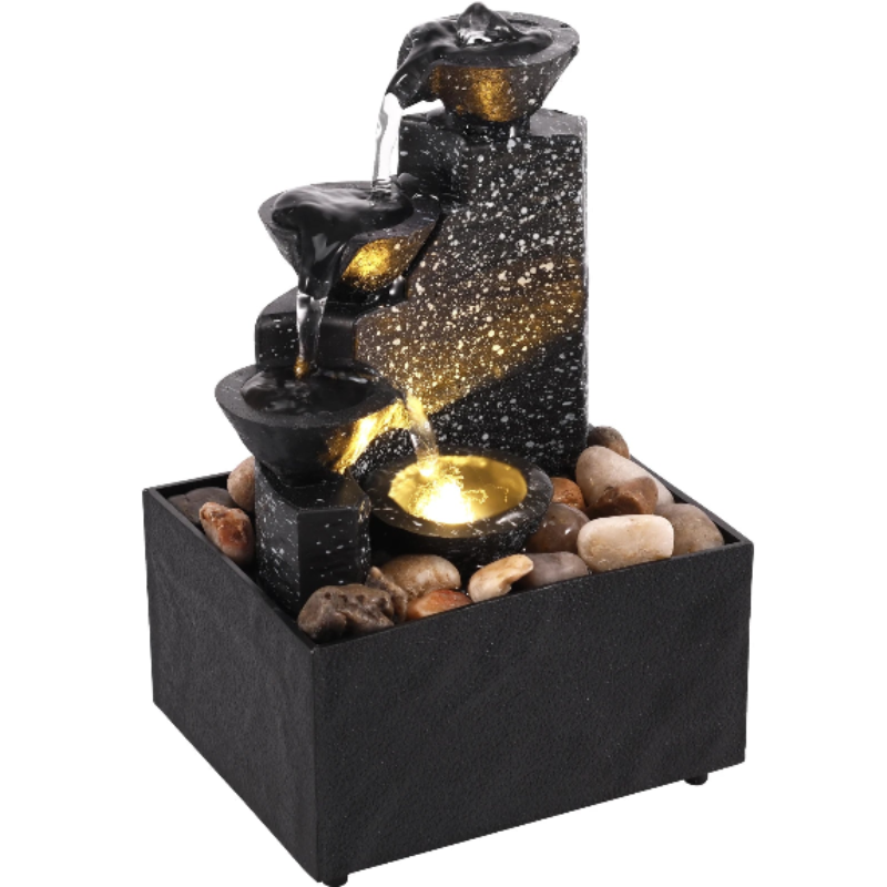 Tabletop Waterfall Fountain With Soft Lights For Relaxation