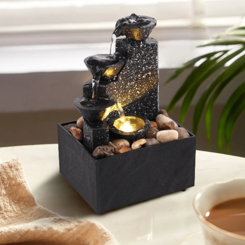 Tabletop Waterfall Fountain With Soft Lights For Relaxation