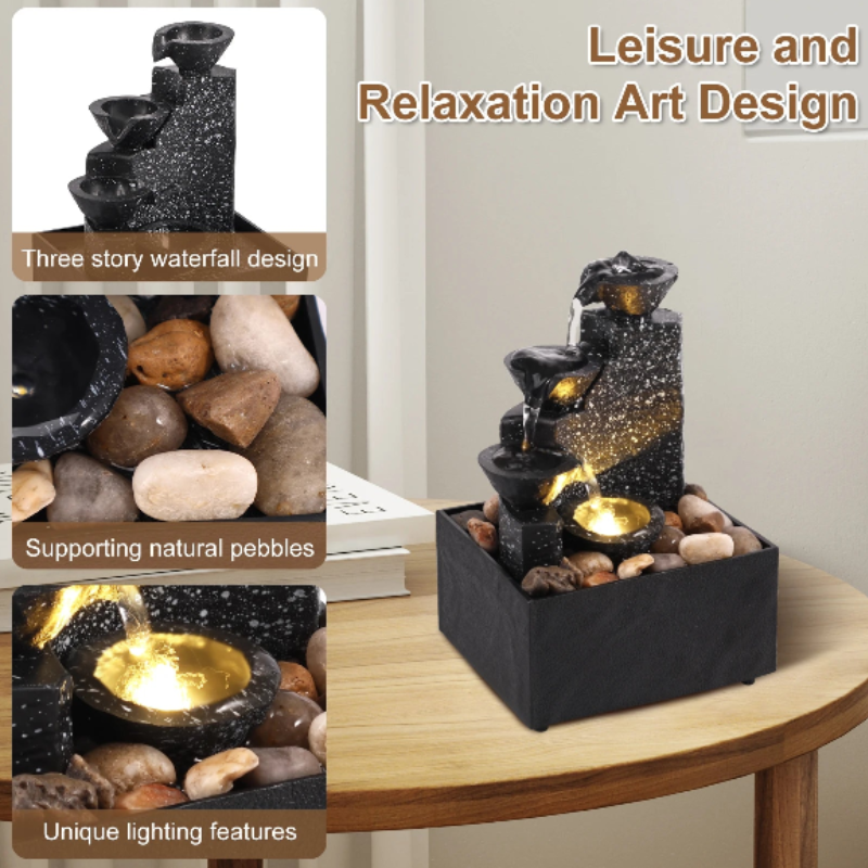 Tabletop Waterfall Fountain With Soft Lights For Relaxation