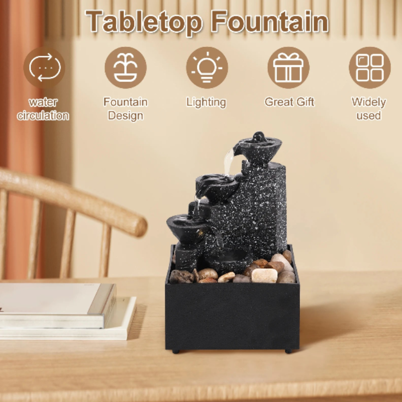 Tabletop Waterfall Fountain With Soft Lights For Relaxation