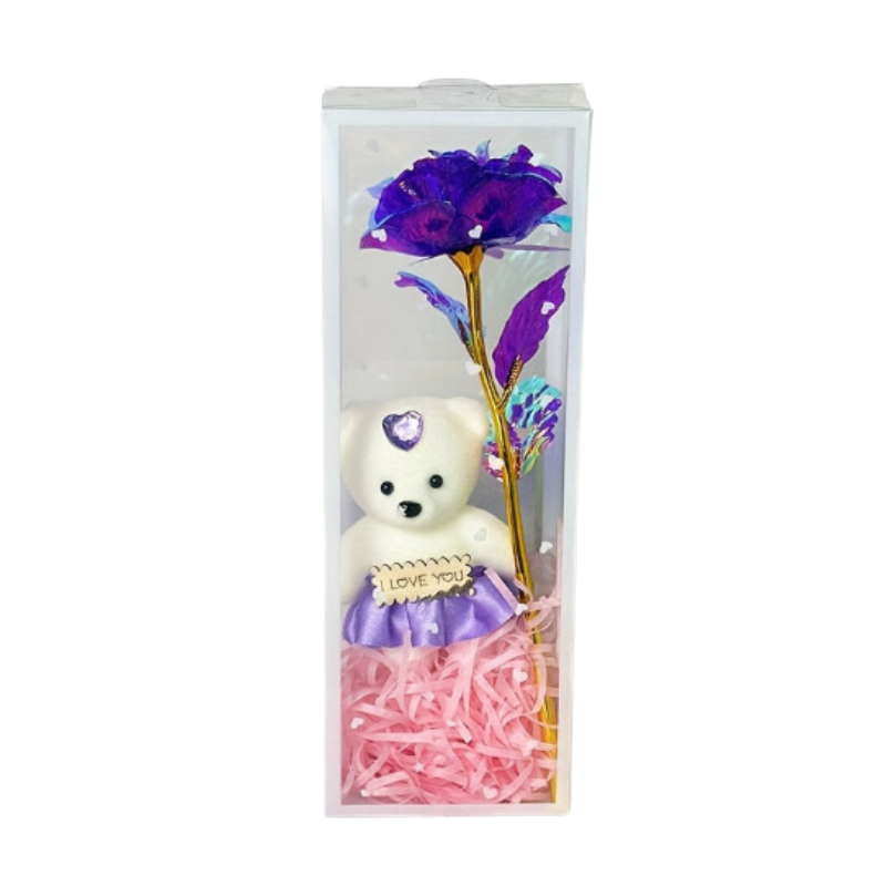 Enchanted Bear & Rose Gift Box For Special Occasions (Purple)