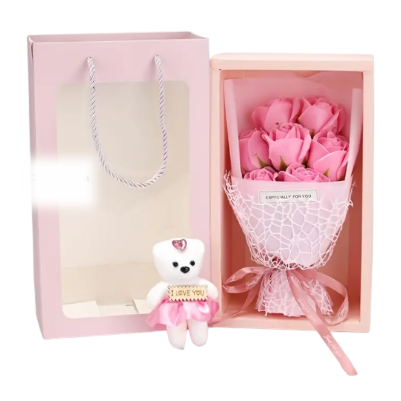 Valentine’S Day Gift Box With Rose & Teddy Bear