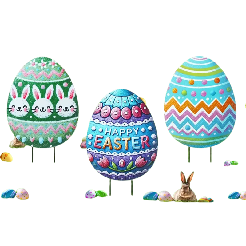 2D Easter Egg Yard Decorations with Metal Stakes