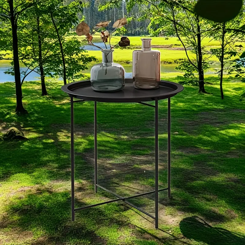 Black Round Coffee Table with Detachable Tray